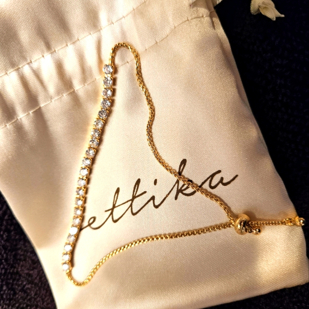 Ettika Yellow Gold-Tone Bracelet with Clear Rhinestone Accents